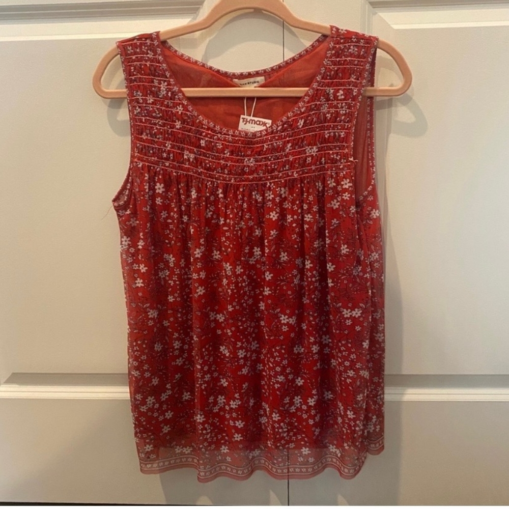 Red floral tank top